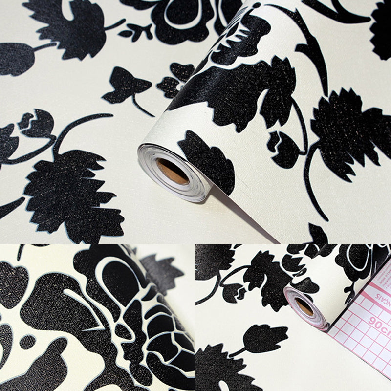 Black Damask Self-Adhesive Wallpaper Waterproof 17.5 in x 19.5 ft Clearhalo 'Vintage wall decor' 'Vintage' 'Wallpaper' Wall Decor' 892992