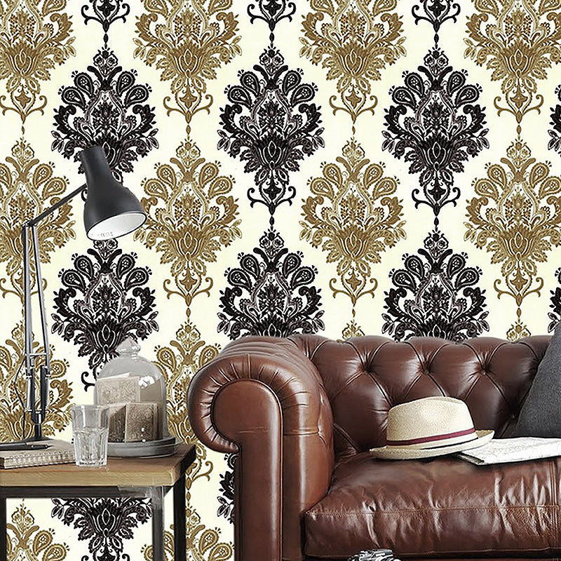Black Damask Self-Adhesive Wallpaper Waterproof 17.5 in x 19.5 ft Clearhalo 'Vintage wall decor' 'Vintage' 'Wallpaper' Wall Decor' 892995