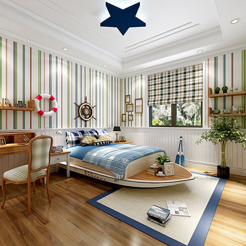 Mediterranean Vertical Stripe Non-Pasted Wallpaper for Kids, 33-foot x 20.5-inch, Multi-Colored Green-Blue Clearhalo 'Wall Decor' 'Wallpaper' 893056