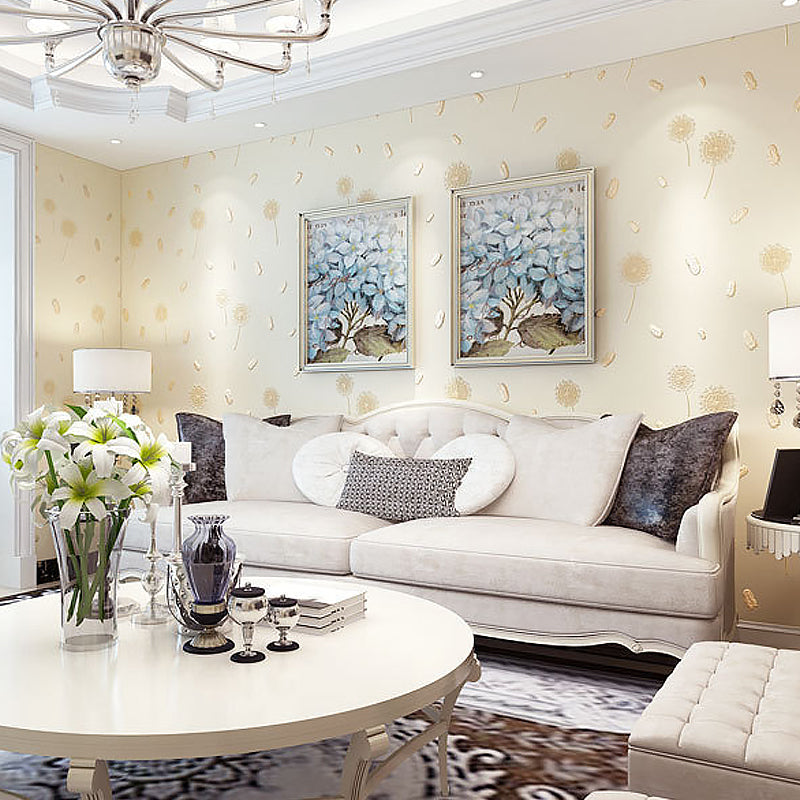 Pink Dandelion and Feather Wallpaper for Girl, 33-foot x 20.5-inch Moisture-Resistant Non-Pasted Clearhalo 'Wall Decor' 'Wallpaper' 893106