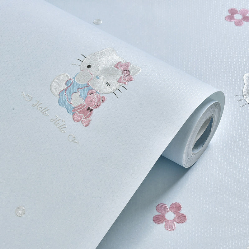 3D Cute Kitty Wallpaper for Girls Moisture-Resistant Non-Pasted 20.5-inch x 33-foot Clearhalo 'Wall Decor' 'Wallpaper' 893208