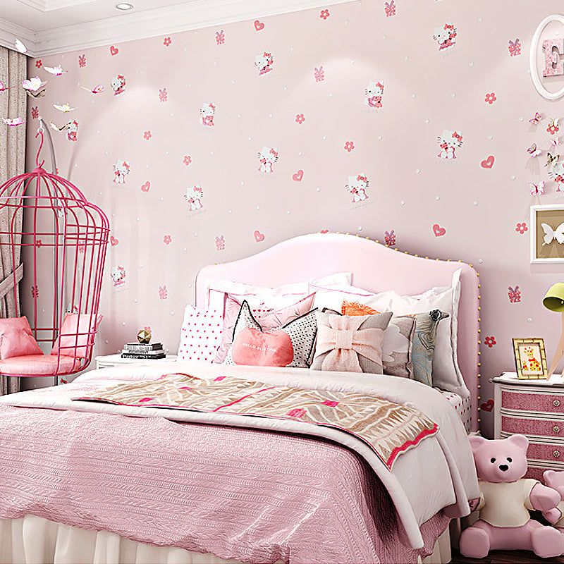 3D Cute Kitty Wallpaper for Girls Moisture-Resistant Non-Pasted 20.5-inch x 33-foot Pink Clearhalo 'Wall Decor' 'Wallpaper' 893211