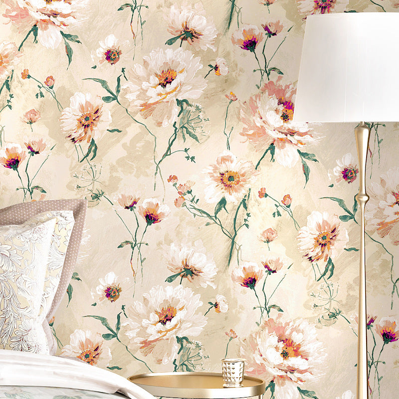 Hand Printed Floral Pattern Wallpaper Non-Woven 20.5"W x 33'L Wall Covering Yellow Clearhalo 'Modern wall decor' 'Modern' 'Wallpaper' Wall Decor' 893274