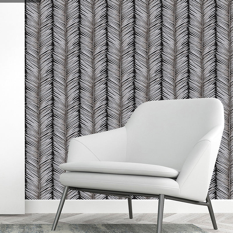 Scandinavian Simple Leaves Wallpaper 33'L x 20.5"W Tree Stem Wall Decor Non-Pasted in Black and White Clearhalo 'Modern wall decor' 'Modern' 'Wallpaper' Wall Decor' 893329