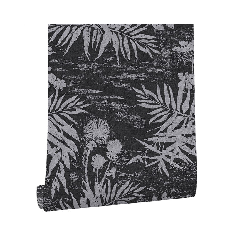 Contemporary Novelty Leave Wallpaper 33'L x 20.5"W Texture Non-Pasted in Black and White Clearhalo 'Modern wall decor' 'Modern' 'Wallpaper' Wall Decor' 893337