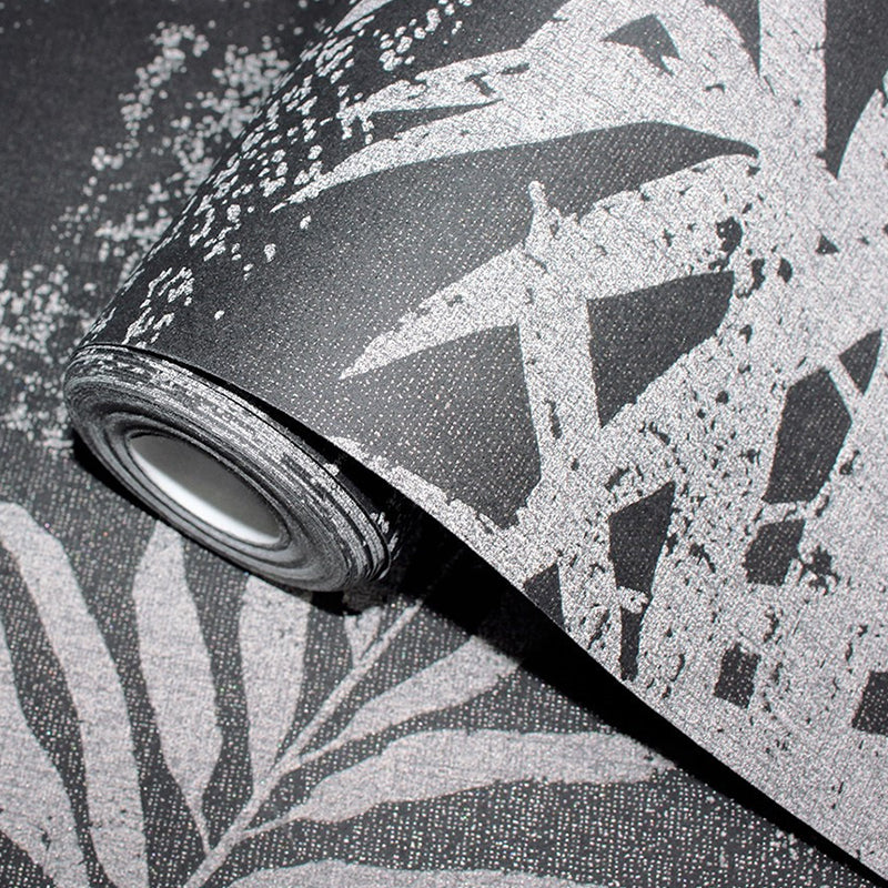Contemporary Novelty Leave Wallpaper 33'L x 20.5"W Texture Non-Pasted in Black and White Clearhalo 'Modern wall decor' 'Modern' 'Wallpaper' Wall Decor' 893338