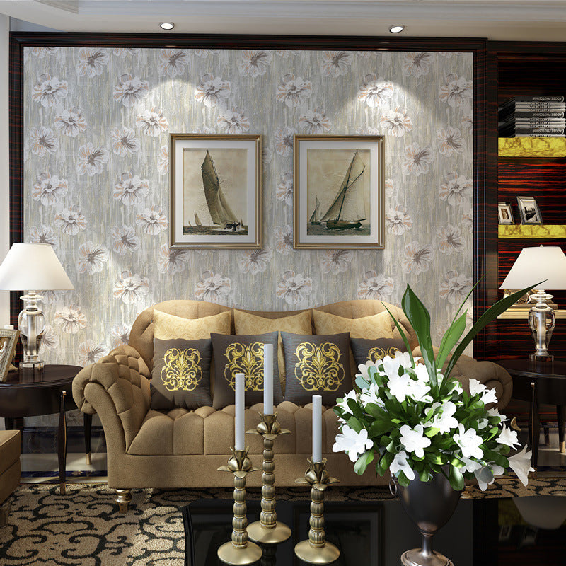 Extravagant Blossoms Non-Pasted Stain-Resistant Wallpaper, 20.5"W x 31'L, Natural Color Light Green Clearhalo 'Modern wall decor' 'Modern' 'Wallpaper' Wall Decor' 893362