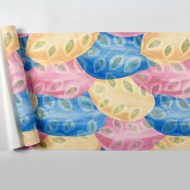 Vinyl Wallpaper with Mediterranean Peacock Feather, Multi-Colored, 31'L x 20.5