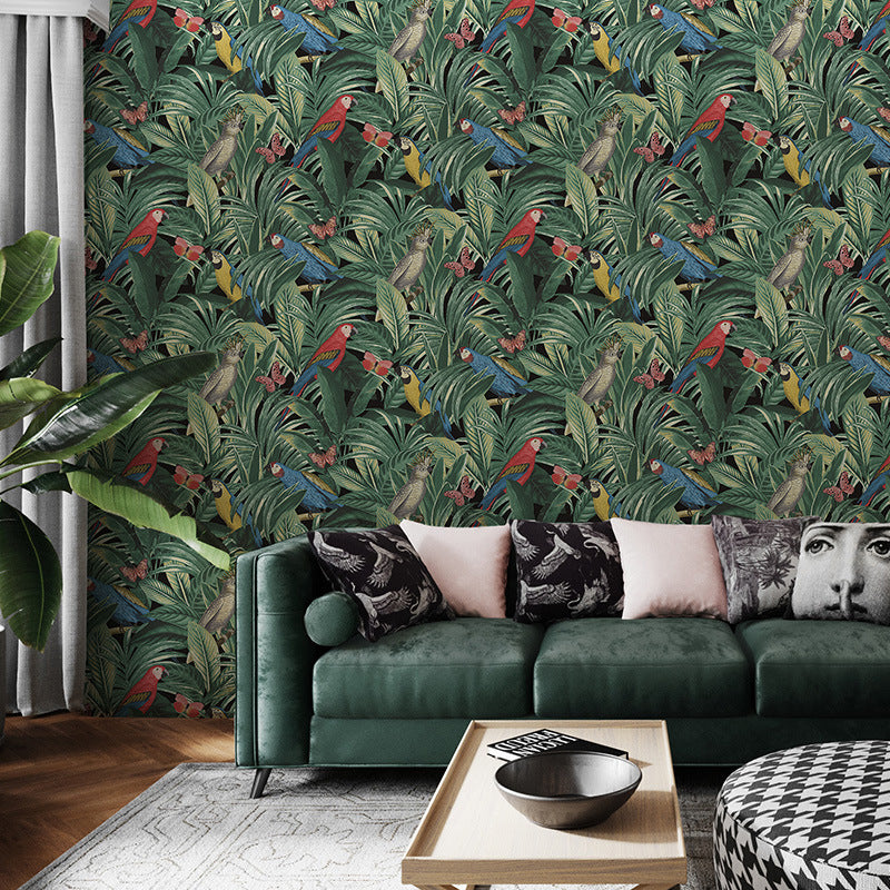 Tropical Banana Leaf Wallpaper Stain-Resistant Non-Pasted, 20.5-inch x 33-foot Dark Green Clearhalo 'Modern wall decor' 'Modern' 'Tropical wall decor' 'Tropical' 'Wallpaper' Wall Decor' 893446