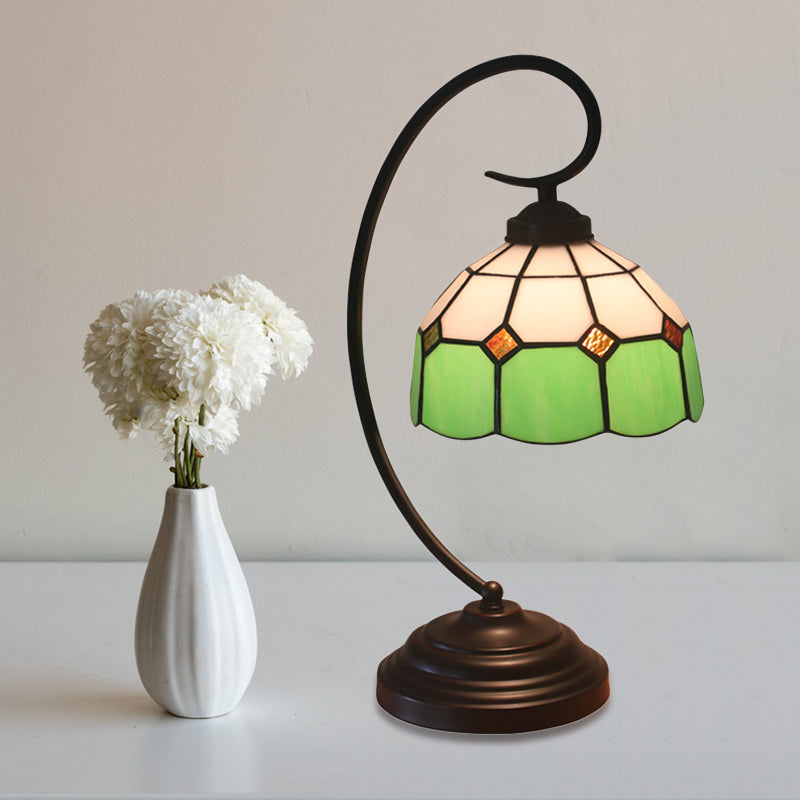 1 Head Grid Dome Night Table Lamp Baroque Orange/Blue/Yellow Cut Glass Task Lighting with Swirl Arm Clearhalo 'Desk Lamps' 'Lamps' Lighting' 893912