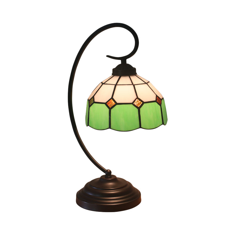1 Head Grid Dome Night Table Lamp Baroque Orange/Blue/Yellow Cut Glass Task Lighting with Swirl Arm Clearhalo 'Desk Lamps' 'Lamps' Lighting' 893913