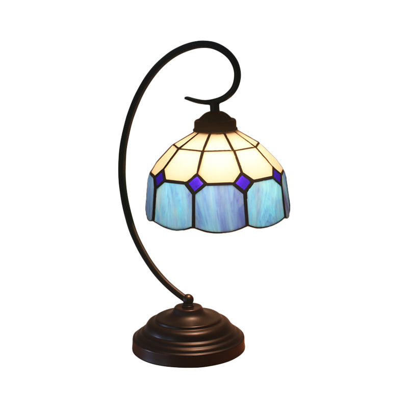 1 Head Grid Dome Night Table Lamp Baroque Orange/Blue/Yellow Cut Glass Task Lighting with Swirl Arm Clearhalo 'Desk Lamps' 'Lamps' Lighting' 893918