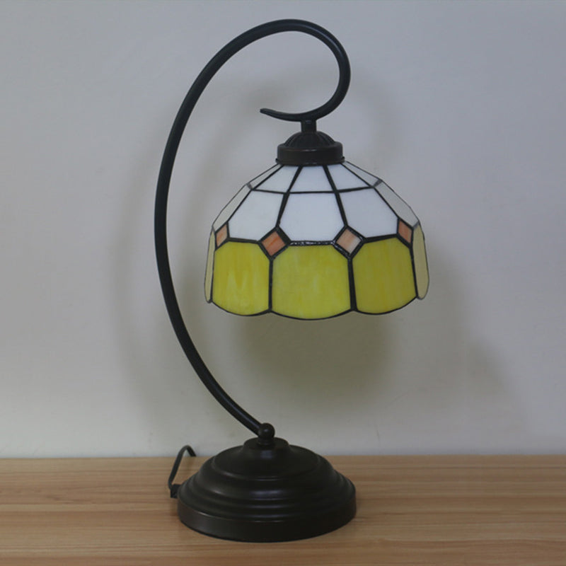1 Head Grid Dome Night Table Lamp Baroque Orange/Blue/Yellow Cut Glass Task Lighting with Swirl Arm Clearhalo 'Desk Lamps' 'Lamps' Lighting' 893920