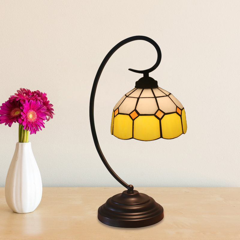 1 Head Grid Dome Night Table Lamp Baroque Orange/Blue/Yellow Cut Glass Task Lighting with Swirl Arm Clearhalo 'Desk Lamps' 'Lamps' Lighting' 893921