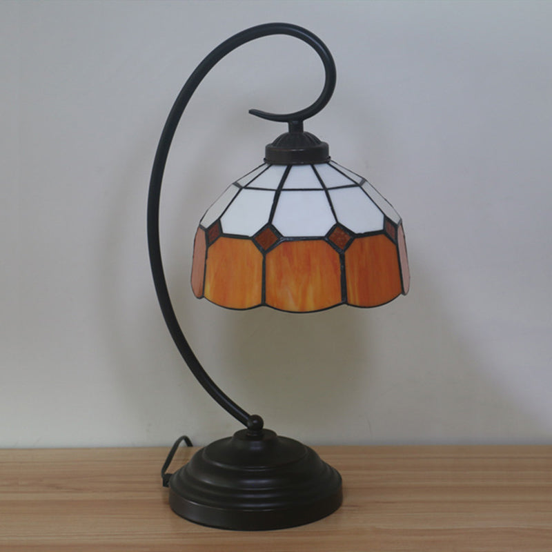 1 Head Grid Dome Night Table Lamp Baroque Orange/Blue/Yellow Cut Glass Task Lighting with Swirl Arm Clearhalo 'Desk Lamps' 'Lamps' Lighting' 893924