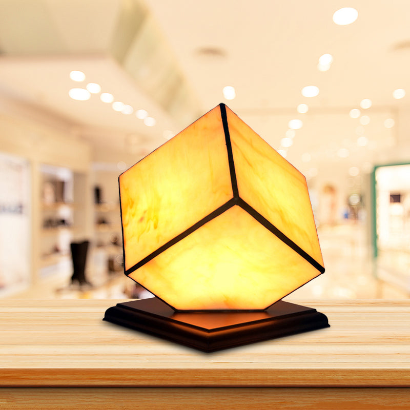 1 Bulb Cubic Night Light Mediterranean Style Beige Glass Table Lighting with Plug-In Cord Beige Clearhalo 'Lamps' 'Table Lamps' Lighting' 894123