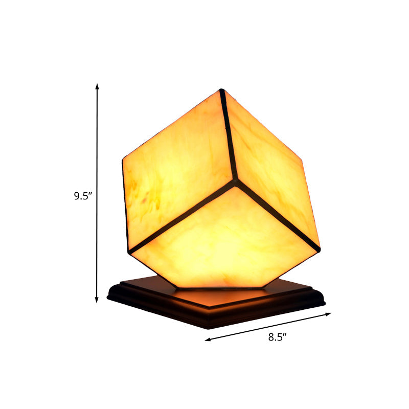 1 Bulb Cubic Night Light Mediterranean Style Beige Glass Table Lighting with Plug-In Cord Clearhalo 'Lamps' 'Table Lamps' Lighting' 894126