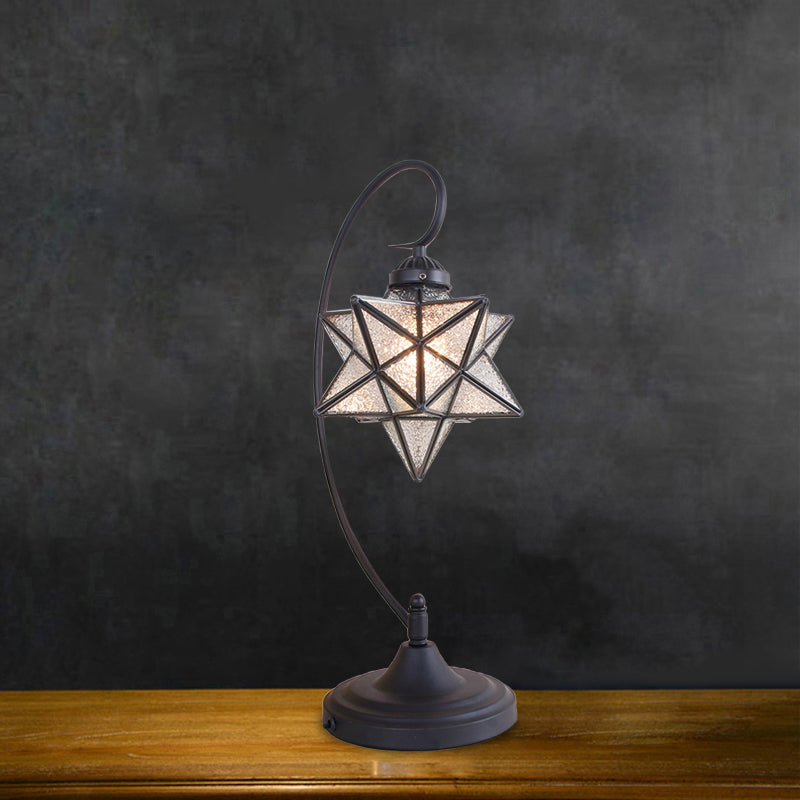 1 Light Nightstand Lamp Tiffany Star Shaped Clear/Silver and Clear Glass Night Lighting with Twisted Arm for Coffee Shop Clearhalo 'Lamps' 'Table Lamps' Lighting' 894161