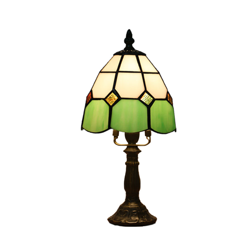 Dome Night Light Mission Stained Art Glass 1 Head Beige/Yellow/Orange Grid Patterned Nightstand Lighting for Bedroom Clearhalo 'Lamps' 'Table Lamps' Lighting' 894378