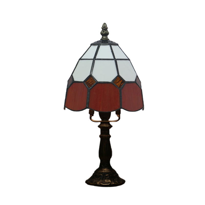 Cut Glass Grid Dome Night Lighting Tiffany Style 1 Light Red/Pink Nightstand Light for Bedside Clearhalo 'Lamps' 'Table Lamps' Lighting' 894390