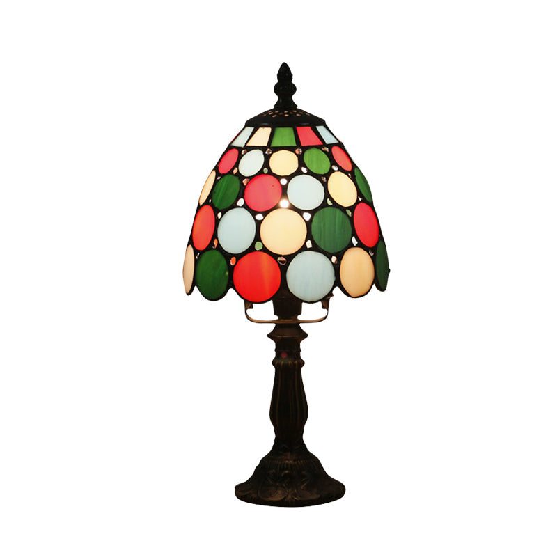 Bowl Shape Hand Cut Glass Nightstand Lamp Tiffany Style 1 Light Beige/Red-Green-Pink Table Light for Bedroom Clearhalo 'Lamps' 'Table Lamps' Lighting' 894393