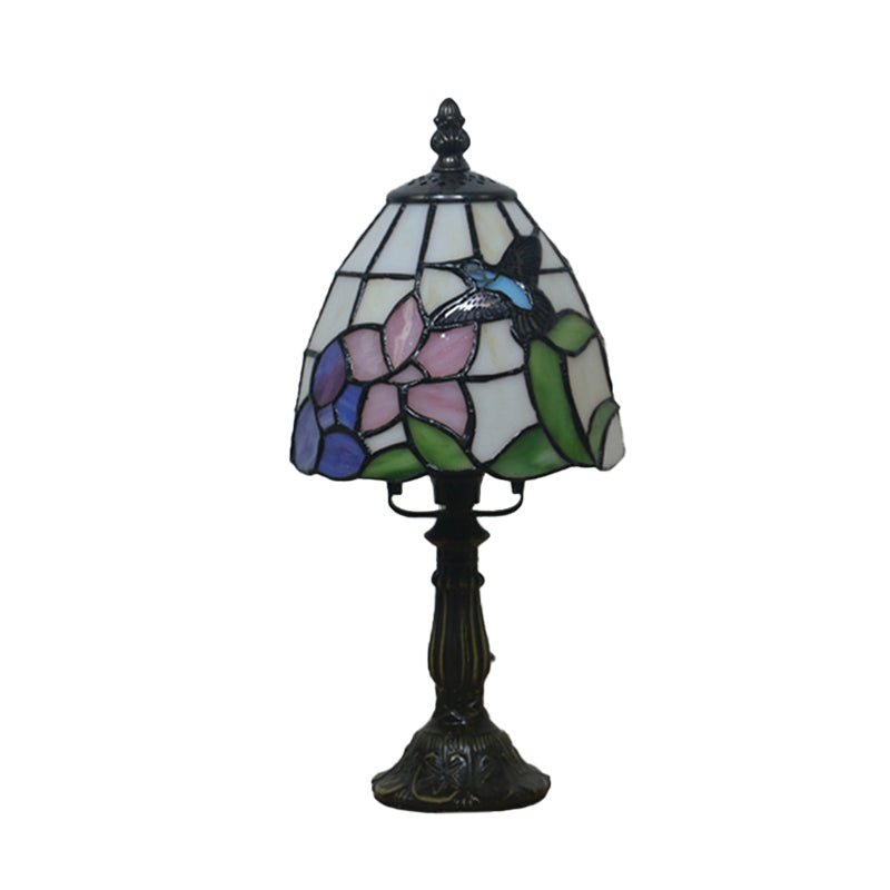 Beige/Pink Bowl Night Lamp Mediterranean 1 Bulb Hand Cut Glass Floral/Peacock Tail Patterned Table Lighting for Bedside Clearhalo 'Lamps' 'Table Lamps' Lighting' 894453