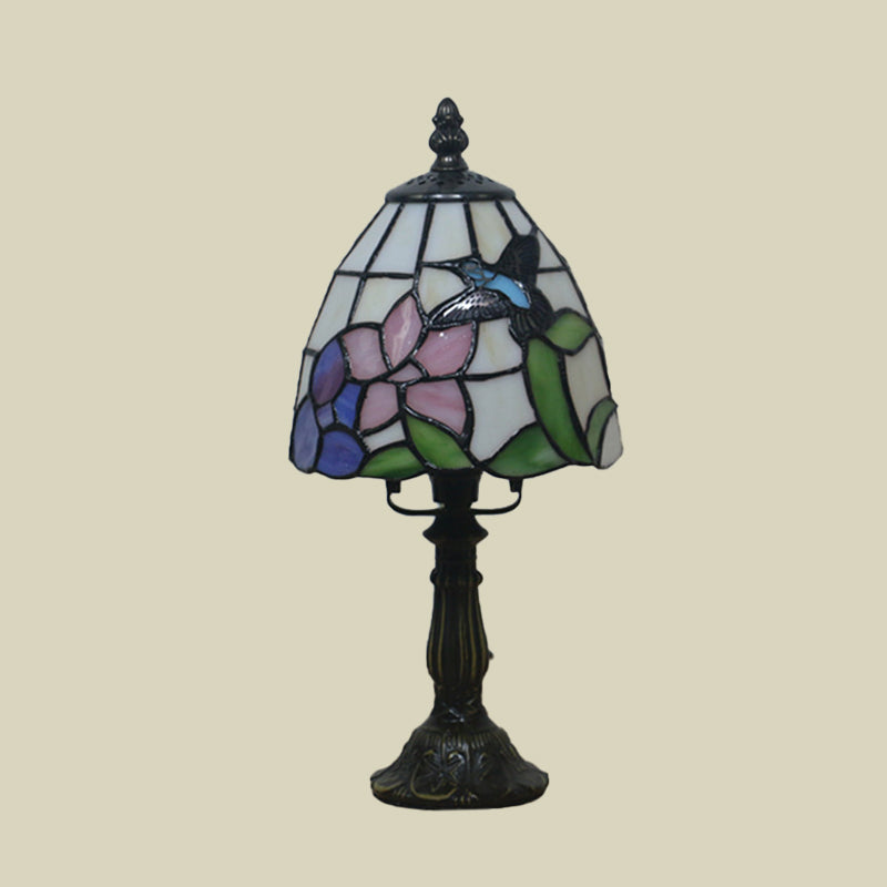 Beige/Pink Bowl Night Lamp Mediterranean 1 Bulb Hand Cut Glass Floral/Peacock Tail Patterned Table Lighting for Bedside Clearhalo 'Lamps' 'Table Lamps' Lighting' 894454