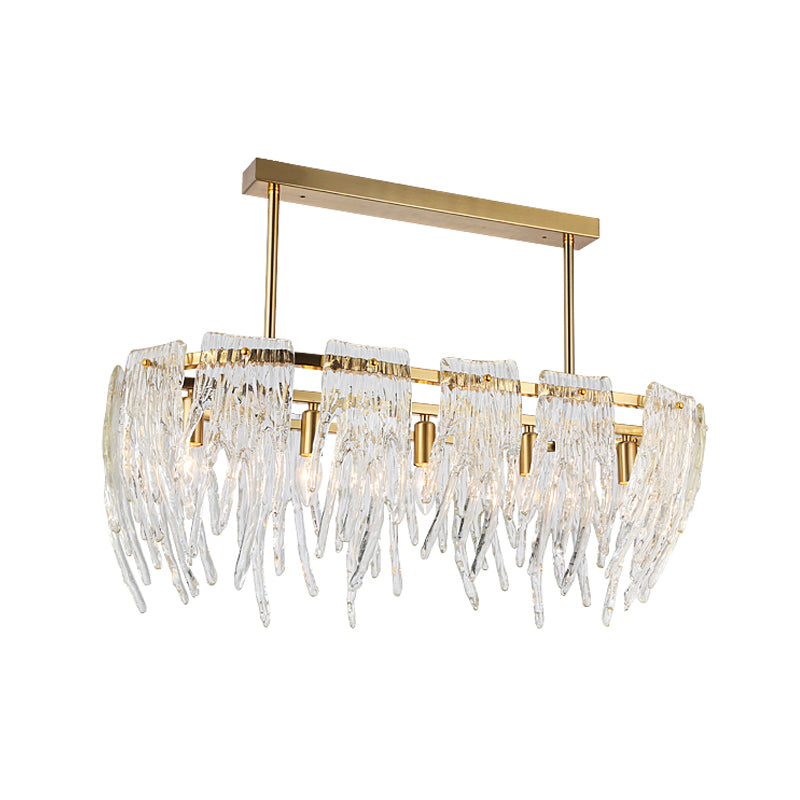 Oblong Crystal Island Pendant Light Postmodern 5 Lights Dining Room Down Lighting in Gold Clearhalo 'Ceiling Lights' 'Island Lights' Lighting' 896081
