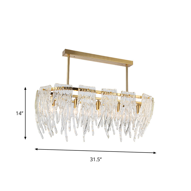 Oblong Crystal Island Pendant Light Postmodern 5 Lights Dining Room Down Lighting in Gold Clearhalo 'Ceiling Lights' 'Island Lights' Lighting' 896083