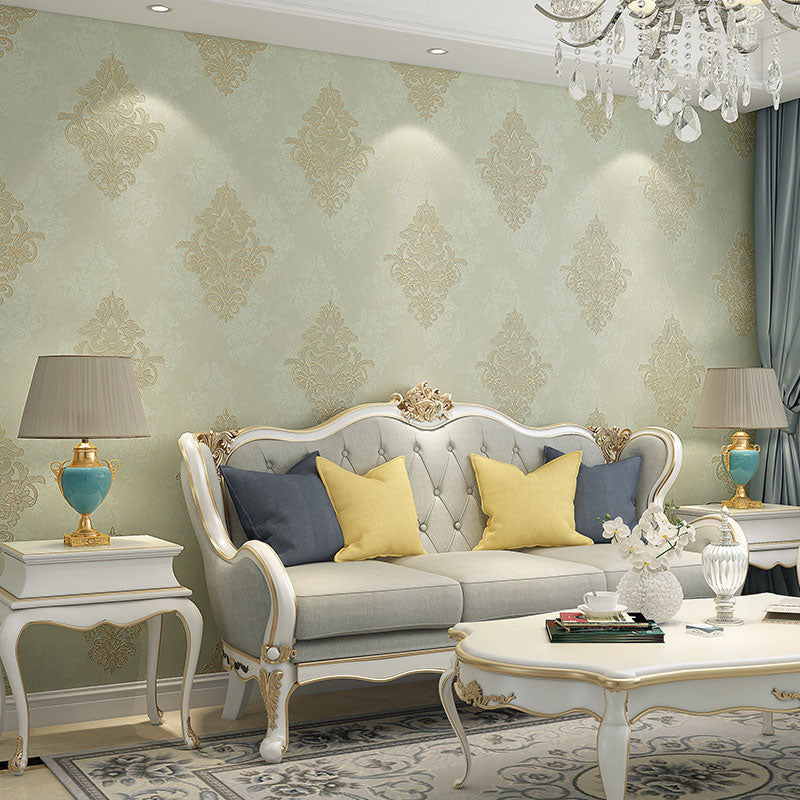 Non-Pasted Wall Art 33' x 20.5" Nordic Minimalist 3D Embossed Damasque Wallpaper for Guest Room Light Green Clearhalo 'Vintage wall decor' 'Vintage' 'Wallpaper' Wall Decor' 896988
