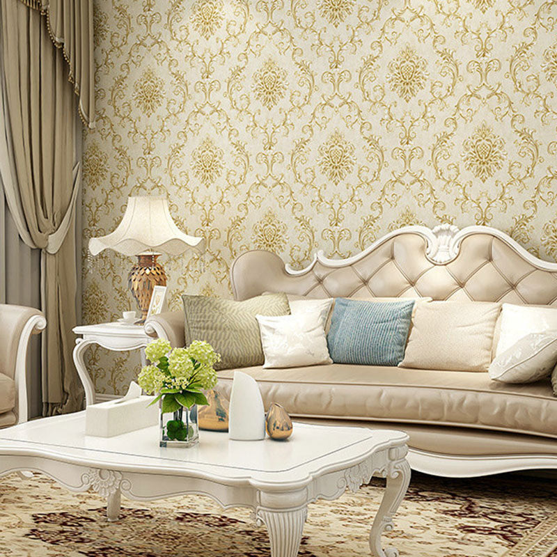 Damask Design Non-Pasted Wallpaper, 33-foot x 20.5-inch, Pastel Color Light Beige Clearhalo 'Vintage wall decor' 'Vintage' 'Wallpaper' Wall Decor' 897008