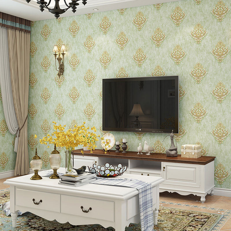 Non-Woven Wall Decor 33 ft. x 20.5 in European Classic Non-Pasted Dense Flower Design Wallpaper Light Green Clearhalo 'Vintage wall decor' 'Vintage' 'Wallpaper' Wall Decor' 897020