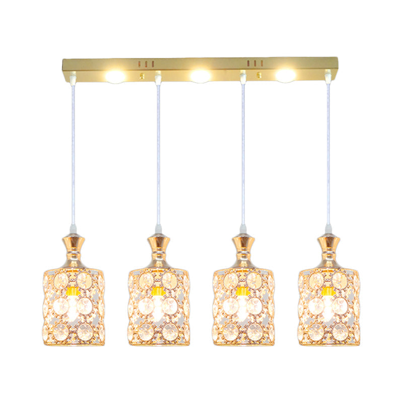 Gold Cylinder Shape Multiple Hanging Light Contemporary 4-Light Beveled K9 Crystal Pendant Clearhalo 'Ceiling Lights' 'Modern Pendants' 'Modern' 'Pendant Lights' 'Pendants' Lighting' 897531
