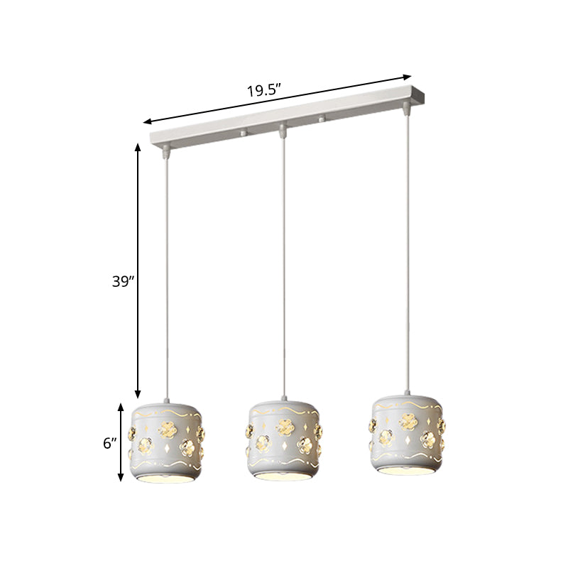 Flower Crystal Small Drum Cluster Pendant Modernism 3 Bulbs White Ceiling Suspension Light Clearhalo 'Ceiling Lights' 'Modern Pendants' 'Modern' 'Pendant Lights' 'Pendants' Lighting' 897572