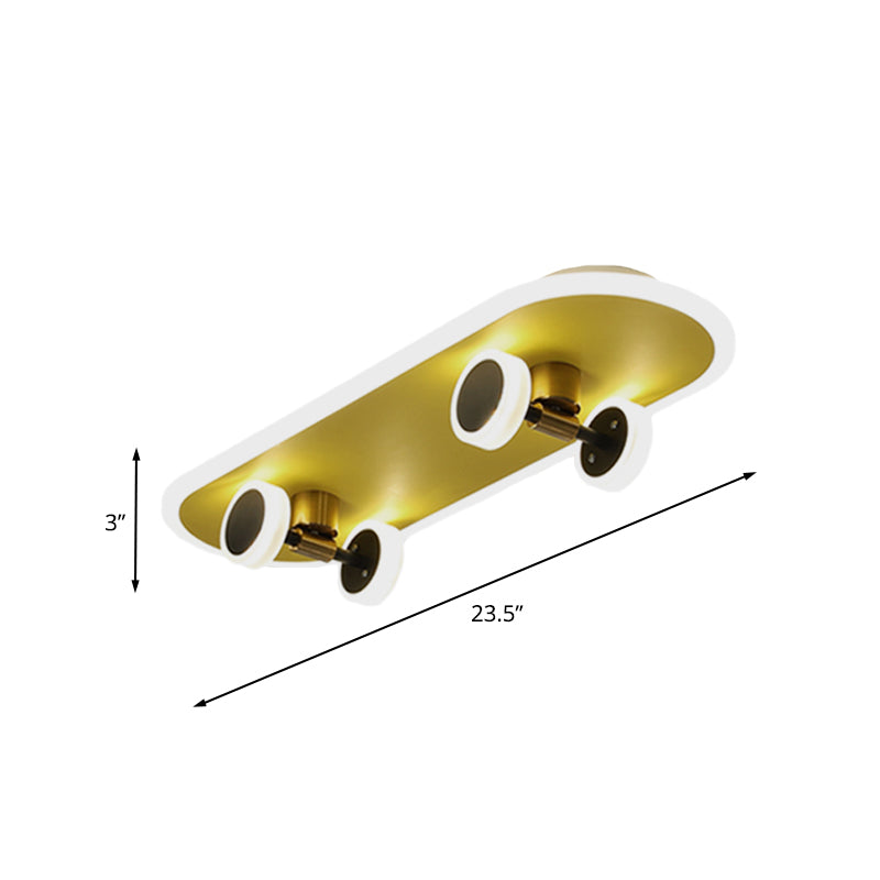 Acrylic Skateboard Ceiling Flush Kids LED Gold Flush Mount Light Fixture for Boys Bedroom Clearhalo 'Ceiling Lights' 'Close To Ceiling Lights' 'Close to ceiling' 'Flush mount' Lighting' 897928