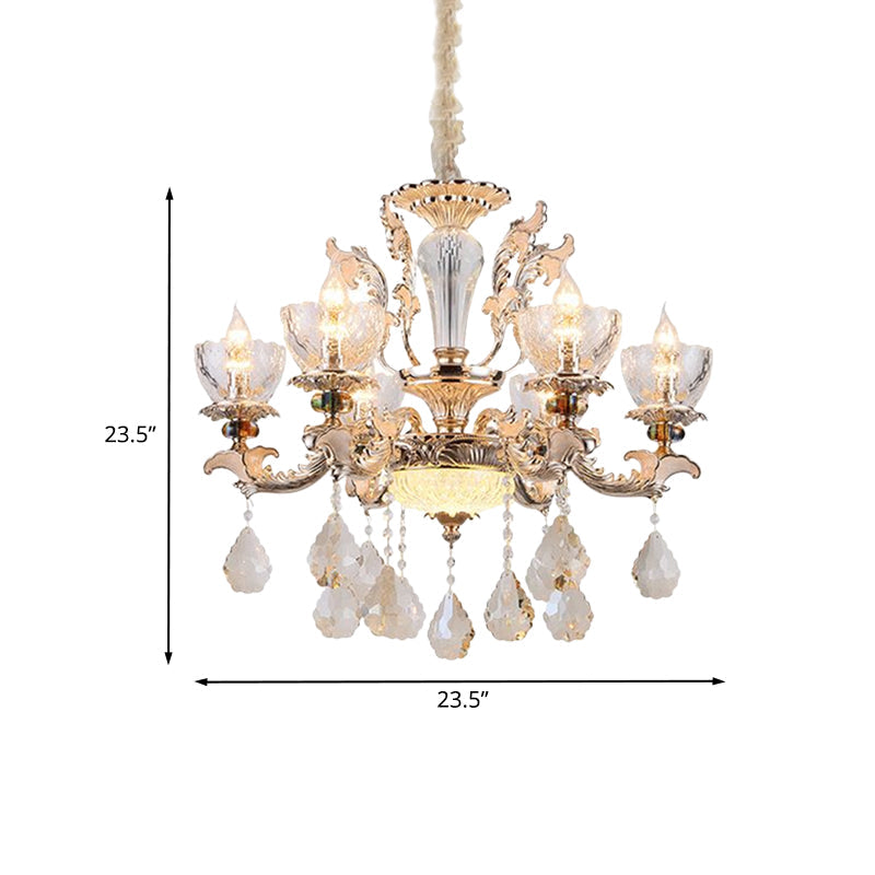 Gold Finish Bowl Shape Pendant Lamp Mid Century 6 Bulbs Clear Crystal Glass Chandelier Clearhalo 'Ceiling Lights' 'Chandeliers' Lighting' options 898304
