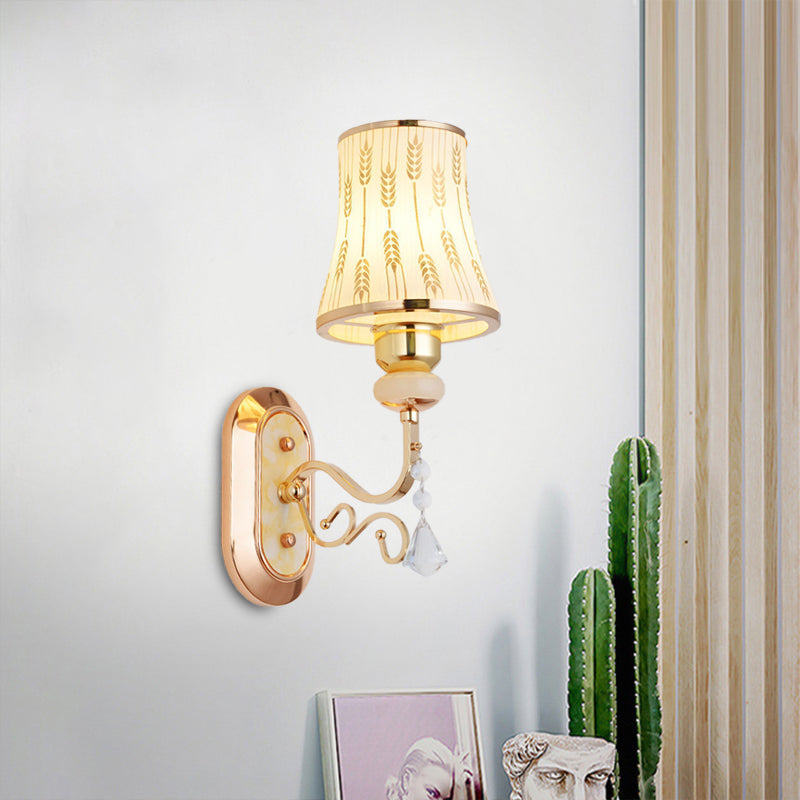Arc Wheat Patterned Glass Wall Mount Light Modernism 1-Bulb Gold Finish Wall Lamp Fixture Gold Clearhalo 'Modern wall lights' 'Modern' 'Wall Lamps & Sconces' 'Wall Lights' Lighting' 898468