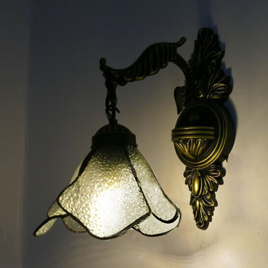 Tiffany Petal Sconce Light Fixture 1 Head Ivory/Pink/Light Blue Wall Mounted Light for Bedroom Clearhalo 'Industrial' 'Middle century wall lights' 'Tiffany wall lights' 'Tiffany' 'Wall Lamps & Sconces' 'Wall Lights' Lighting' 90299