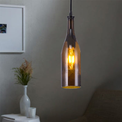 Bottle Glass Pendant Light Fixture Farmhouse 1 Bulb Living Room Ceiling Light Fixture in Brown/Yellow Clearhalo 'Ceiling Lights' 'Chandeliers' 'Close To Ceiling Lights' 'Glass shade' 'Glass' 'Industrial Pendants' 'Industrial' 'Middle Century Pendants' 'Pendant Lights' 'Pendants' 'Tiffany' Lighting' 90465