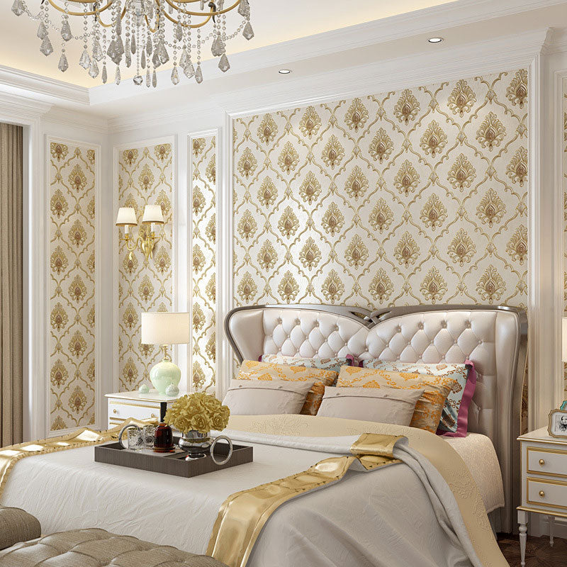 20.5 in x 33 ft Mid Century Wallpaper Blossoming Damask Design Wall Art in Natural Color Clearhalo 'Vintage wall decor' 'Vintage' 'Wallpaper' Wall Decor' 914735