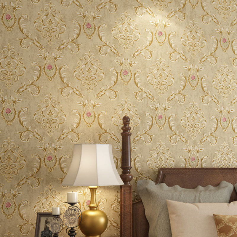 Countryside Hooked Flower Wall Art Stain-Resistant Non-Pasted Wallpaper, 33'L x 21"W Dark Coffee Clearhalo 'Vintage wall decor' 'Vintage' 'Wallpaper' Wall Decor' 914751