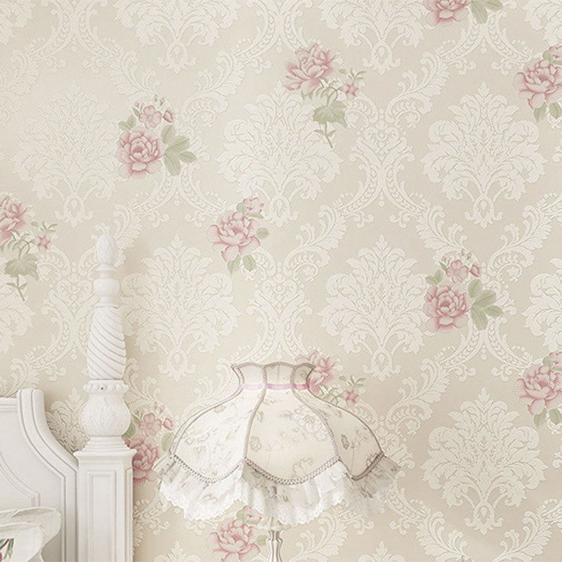 Living Room Wallpaper Classic Pastel Color 3D Effect Garden Flower Wall Art, Non-Pasted White-Pink Clearhalo 'Vintage wall decor' 'Vintage' 'Wallpaper' Wall Decor' 914898