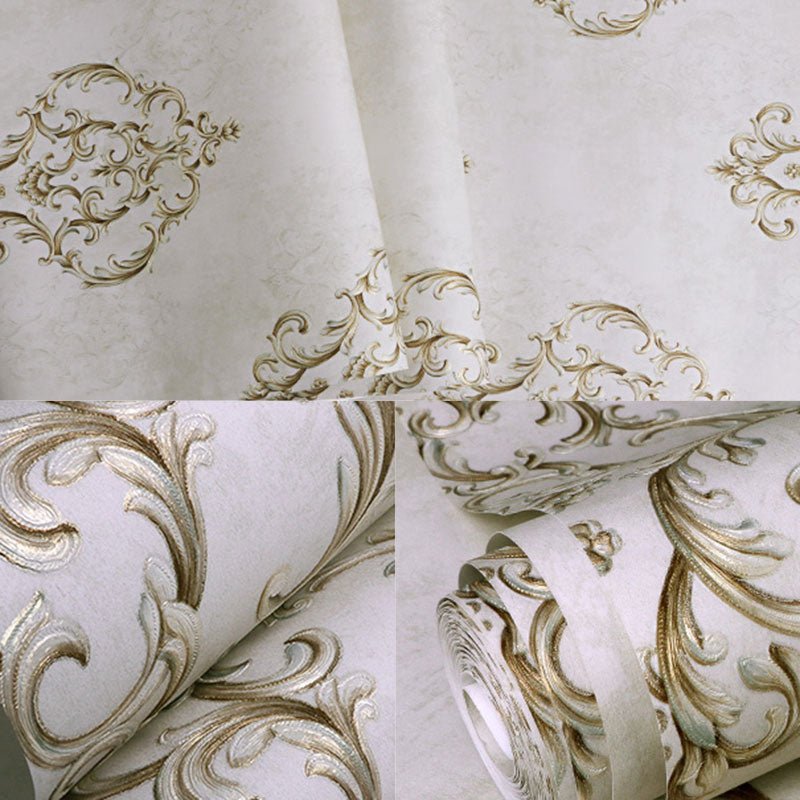 Pastel Color 57.1 sq ft. Wallpaper Non-Woven Moisture-Resistant 3D Print Damask Design Wall Covering Clearhalo 'Vintage wall decor' 'Vintage' 'Wallpaper' Wall Decor' 914948