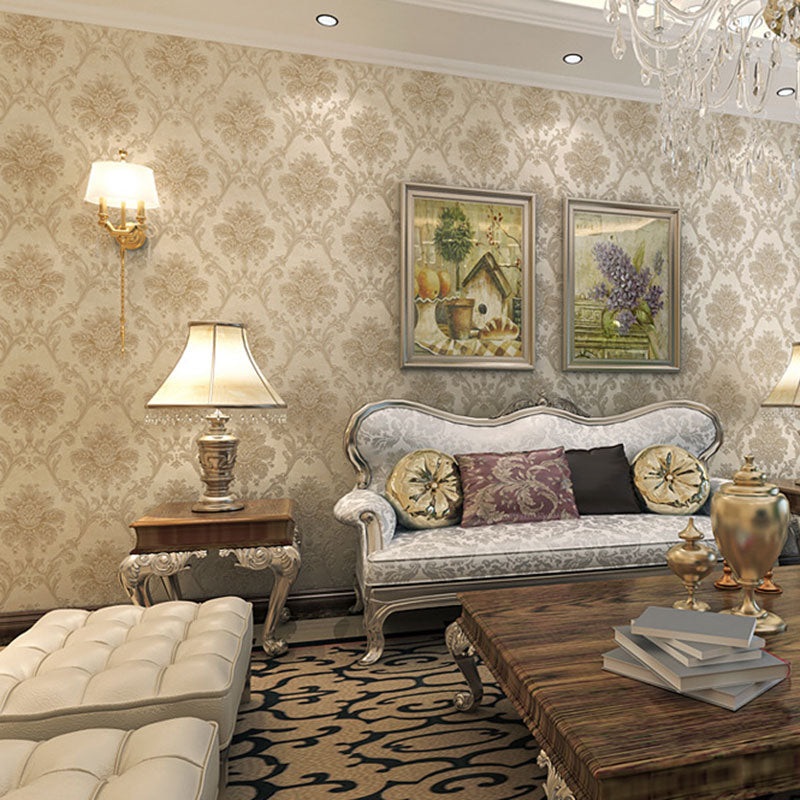 Living Room Wallpaper Roll with Neutral Color Damask Design, 33'L x 20.5