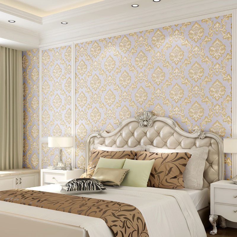 Non-Woven Wall Art 57.1 sq ft. Nordic Classic Non-Pasted Damasque Wallpaper Roll Light Purple Clearhalo 'Wall Decor' 'Wallpaper' 915098