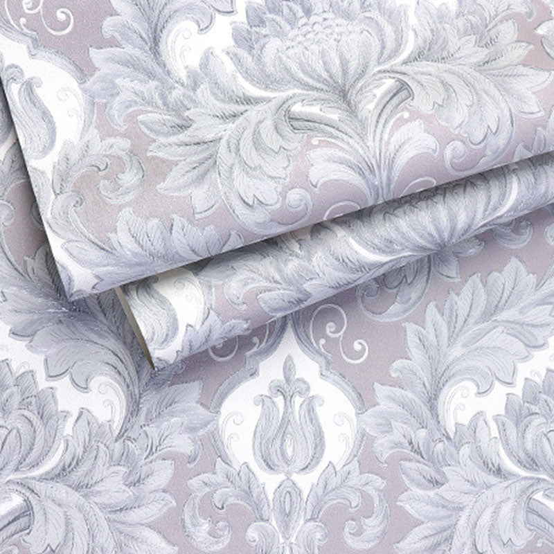 Vinyl Luxe Wallpaper 33' x 20.5" European Non-Pasted Wall Covering with 3D Effect Blossoms Light Purple Clearhalo 'Vintage wall decor' 'Vintage' 'Wallpaper' Wall Decor' 915120