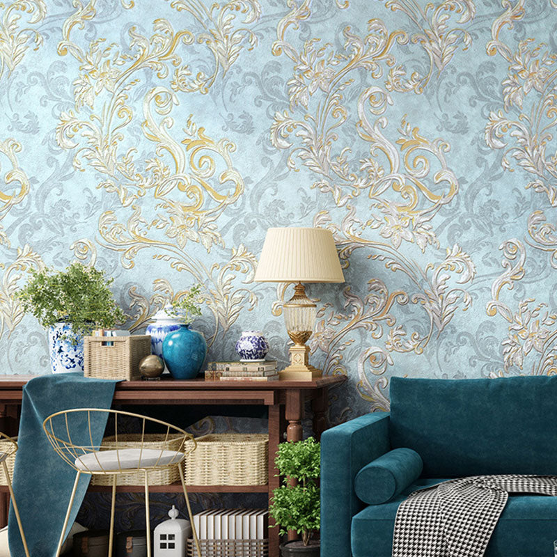 Plaster Wall Art 33'L x 20.5"W Classic Non-Pasted Entwined Vine and Flower Wallpaper, Water-Resistant Blue Clearhalo 'Vintage wall decor' 'Vintage' 'Wallpaper' Wall Decor' 915178