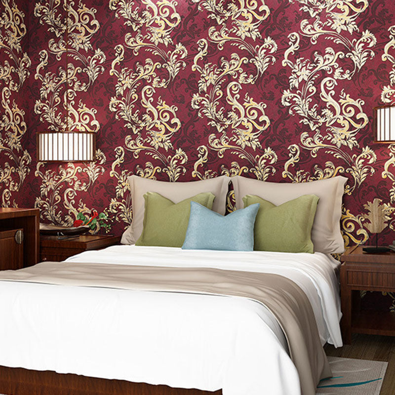 Plaster Wall Art 33'L x 20.5"W Classic Non-Pasted Entwined Vine and Flower Wallpaper, Water-Resistant Red Clearhalo 'Vintage wall decor' 'Vintage' 'Wallpaper' Wall Decor' 915184