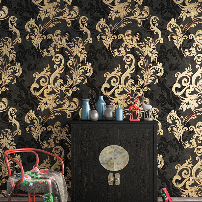 Plaster Wall Art 33'L x 20.5"W Classic Non-Pasted Entwined Vine and Flower Wallpaper, Water-Resistant Black Clearhalo 'Vintage wall decor' 'Vintage' 'Wallpaper' Wall Decor' 915187