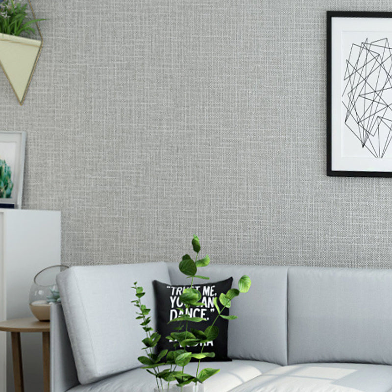 Stain-Resistant Wall Covering Non-pasted Textured Linen Non-Woven Wallpaper in Light Color Light Gray Clearhalo 'Modern wall decor' 'Modern' 'Wallpaper' Wall Decor' 915273